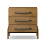 Amber-finished oak forms a clean silhouette for three spacious drawers with iron hardware wrapped in black top-grain leather. This item has been modified to comply with the STURDY Act. See a full list of modified products and data changes in the “STURDY Act” file in the Downloads section below Amethyst Home provides interior design, new home construction design consulting, vintage area rugs, and lighting in the Omaha metro area.