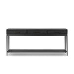 Featuring Rosenell Black Oak Veneer Console Table 78" by Four Hands at Amethyst Home. Elevate your living space or media room with a slim-profile console of black-finished oak. A smooth top pairs with three drawers covered with woven paper cord, while lower open shelving creates bonus storage and display options. The result: a dark, Scandinavian-inspired lo. Amethyst Home provides interior design, new home construction design consulting, vintage area rugs, and lighting in the Calabasas metro area.