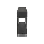 Featuring Rosenell Black Oak Veneer Console Table 78" by Four Hands at Amethyst Home. Elevate your living space or media room with a slim-profile console of black-finished oak. A smooth top pairs with three drawers covered with woven paper cord, while lower open shelving creates bonus storage and display options. The result: a dark, Scandinavian-inspired l. Amethyst Home provides interior design, new home construction design consulting, vintage area rugs, and lighting in the Scottsdale metro area.