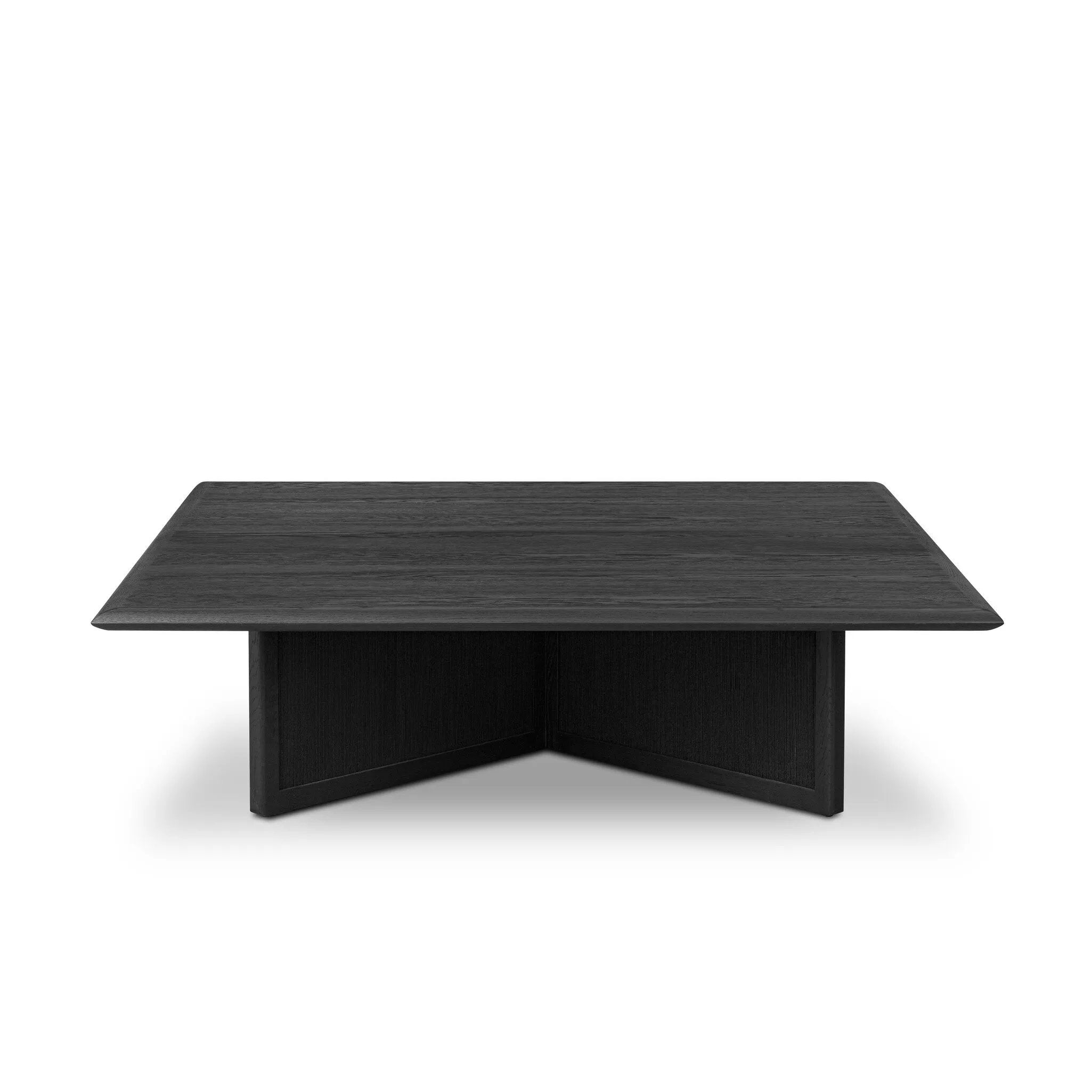Featuring Rosenell Black Oak Veneer Square Coffee Table by Four Hands at Amethyst Home. Anchor your living space with a squared coffee table of black-finished oak. A smooth top pairs with a panel-style base of woven paper cord for a rich, clean look that will work into your collection beautifully. Overall Dimensions: 55.00"w x 55.00"d x 15.00"h. Amethyst Home provides interior design, new home construction design consulting, vintage area rugs, and lighting in the Laguna Beach metro area.