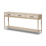 Featuring Rosenell Natural Oak Veneer Console Table 78" by Four Hands at Amethyst Home. Elevate your living space or media room with a slim-profile console of light, natural oak. A smooth top pairs with three drawers covered with woven paper cord, while lower open shelving creates bonus storage and display options. The result: a clean, Scandinavian-inspir. Amethyst Home provides interior design, new home construction design consulting, vintage area rugs, and lighting in the Kansas City metro area.