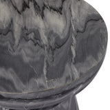 Precise curves add up to modern presence. Bold ebony marble is carved from a single piece of stone and turned on a lathe to form the curves and angles of this end table Amethyst Home provides interior design, new home construction design consulting, vintage area rugs, and lighting in the Des Moines metro area.
