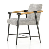 Textural grey seating upholstered in high-performance fabric exclusive to Four Hands, with angular solid oak arms and black-finished stainless steel framing.As lovers of organic modern style at Amethyst, we love the designer inspired Rowen Dining Chair - Thames Raven. Amethyst Home provides interior design, new home construction design consulting, vintage area rugs, and lighting in the Scottsdale metro area.