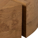 A coffee table that moves with you. Made from oak burl veneer with beautiful movement, this three-piece design pulls apart to create different looks and configurations based on your needs. Pushed together, individual pieces shape a circle; create a wave shape touching just the end pieces together — or, style all three apart. Amethyst Home provides interior design, new home construction design consulting, vintage area rugs, and lighting in the Newport Beach metro area.