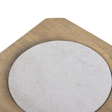 Style this versatile end table virtually anywhere, thanks to its light finish and smaller scale. Made from natural mango with an inset circle of cream-colored marble on top.As enthusiasts of luxe aesthetics at Amethyst, we love the warm modern inspired Rumi End Table. Amethyst Home provides interior design, new home construction design consulting, vintage area rugs, and lighting in the Dallas metro area.