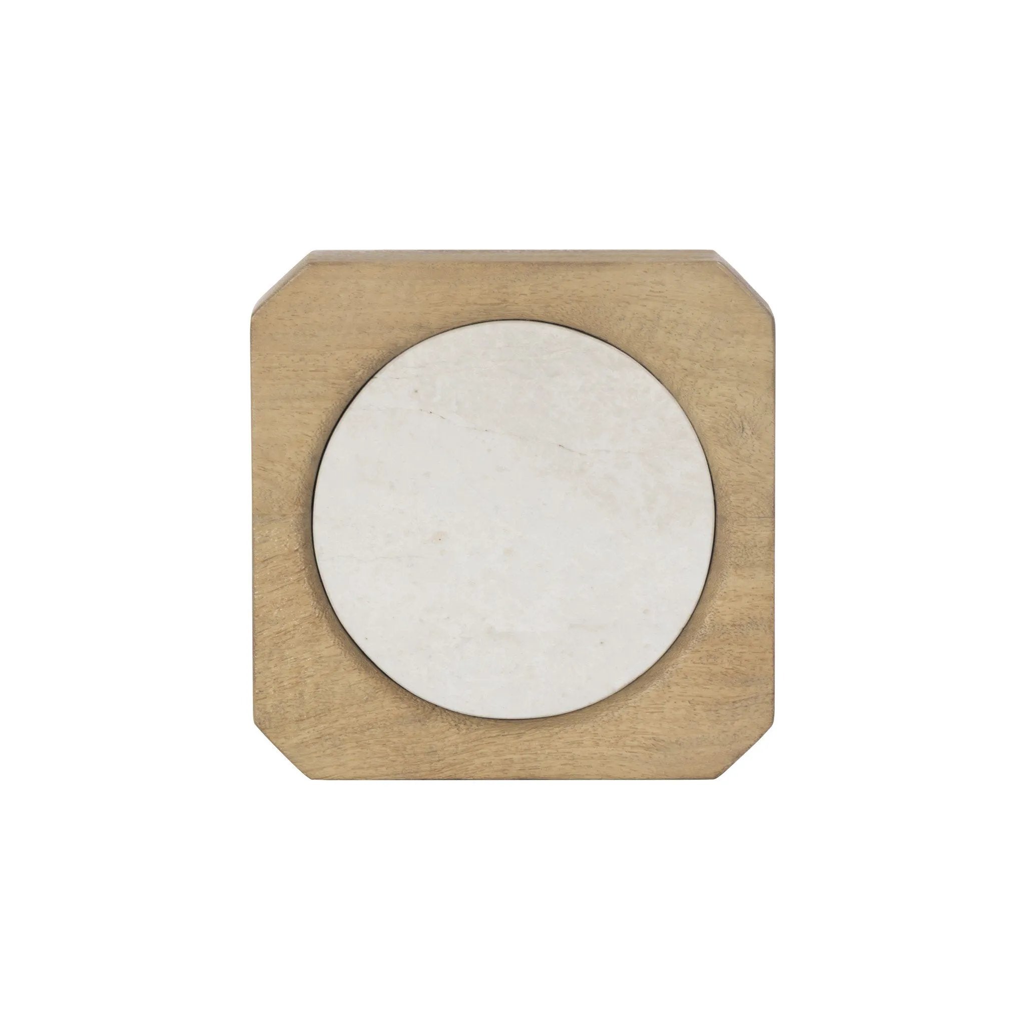 Style this versatile end table virtually anywhere, thanks to its light finish and smaller scale. Made from natural mango with an inset circle of cream-colored marble on top.As enthusiasts of luxe aesthetics at Amethyst, we love the warm modern inspired Rumi End Table. Amethyst Home provides interior design, new home construction design consulting, vintage area rugs, and lighting in the Nashville metro area.