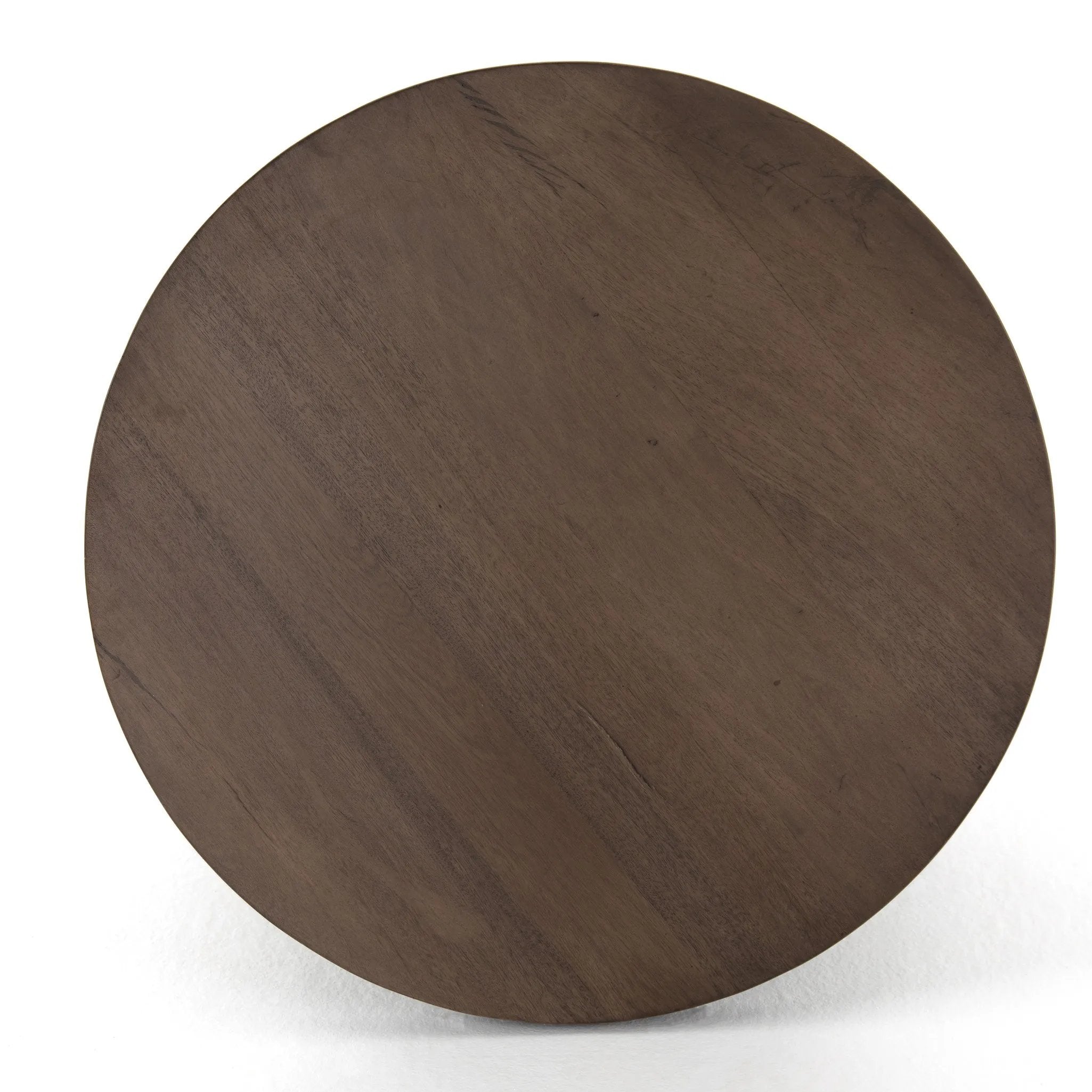Inspired by décor in the majestic palaces of Jaipur, a conversation-starting end table is made from mixed reclaimed woods, with a rounded top and base with vertical reeding Amethyst Home provides interior design, new home construction design consulting, vintage area rugs, and lighting in the Austin metro area.