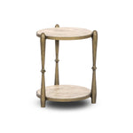 Featuring Ruthie Fossil Marble End Table by Four Hands at Amethyst Home. Work a heritage-inspired piece into your collection with a tiered end table of hammered iron in an aged brass. With inset marble shelves and turn-style legs, this table's fine details bring an elevated, artisan look to any space. Perfectly sized to keep your favorite book or drink on h. Amethyst Home provides interior design, new home construction design consulting, vintage area rugs, and lighting in the Park City metro area.