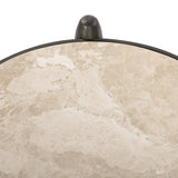 Featuring Ruthie Lunar Marble End Table by Four Hands at Amethyst Home. Work a heritage-inspired piece into your collection with a tiered end table of hammered iron in a hammered gunmetal. With inset marble shelves and turn-style legs, this table's fine details bring an elevated, artisan look to any space. Perfectly sized to keep your favorite book or drink on. Amethyst Home provides interior design, new home construction design consulting, vintage area rugs, and lighting in the Austin metro area.