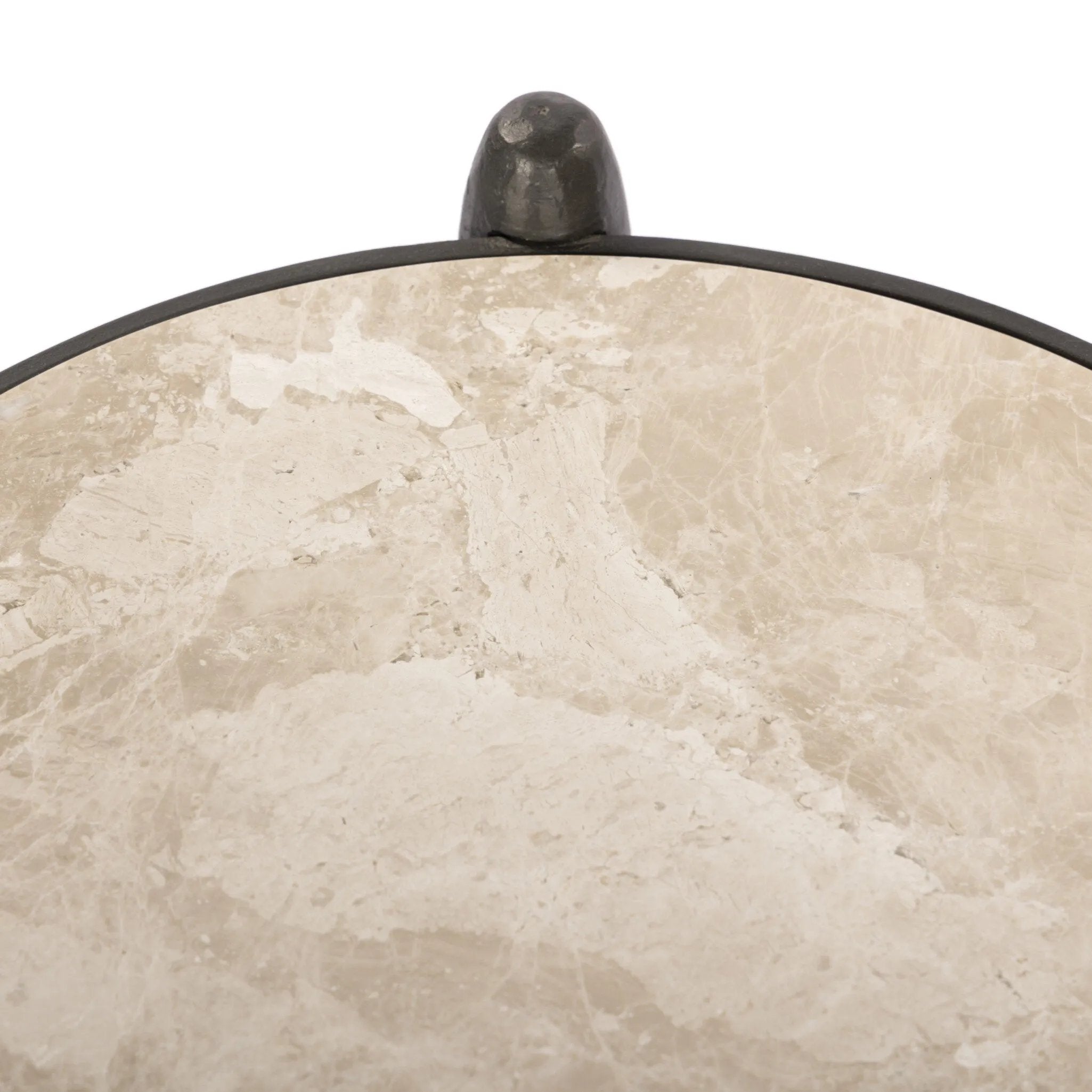 Featuring Ruthie Lunar Marble End Table by Four Hands at Amethyst Home. Work a heritage-inspired piece into your collection with a tiered end table of hammered iron in a hammered gunmetal. With inset marble shelves and turn-style legs, this table's fine details bring an elevated, artisan look to any space. Perfectly sized to keep your favorite book or drink on. Amethyst Home provides interior design, new home construction design consulting, vintage area rugs, and lighting in the Austin metro area.