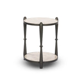 Featuring Ruthie Lunar Marble End Table by Four Hands at Amethyst Home. Work a heritage-inspired piece into your collection with a tiered end table of hammered iron in a hammered gunmetal. With inset marble shelves and turn-style legs, this table's fine details bring an elevated, artisan look to any space. Perfectly sized to keep your favorite book or drink. Amethyst Home provides interior design, new home construction design consulting, vintage area rugs, and lighting in the Charlotte metro area.