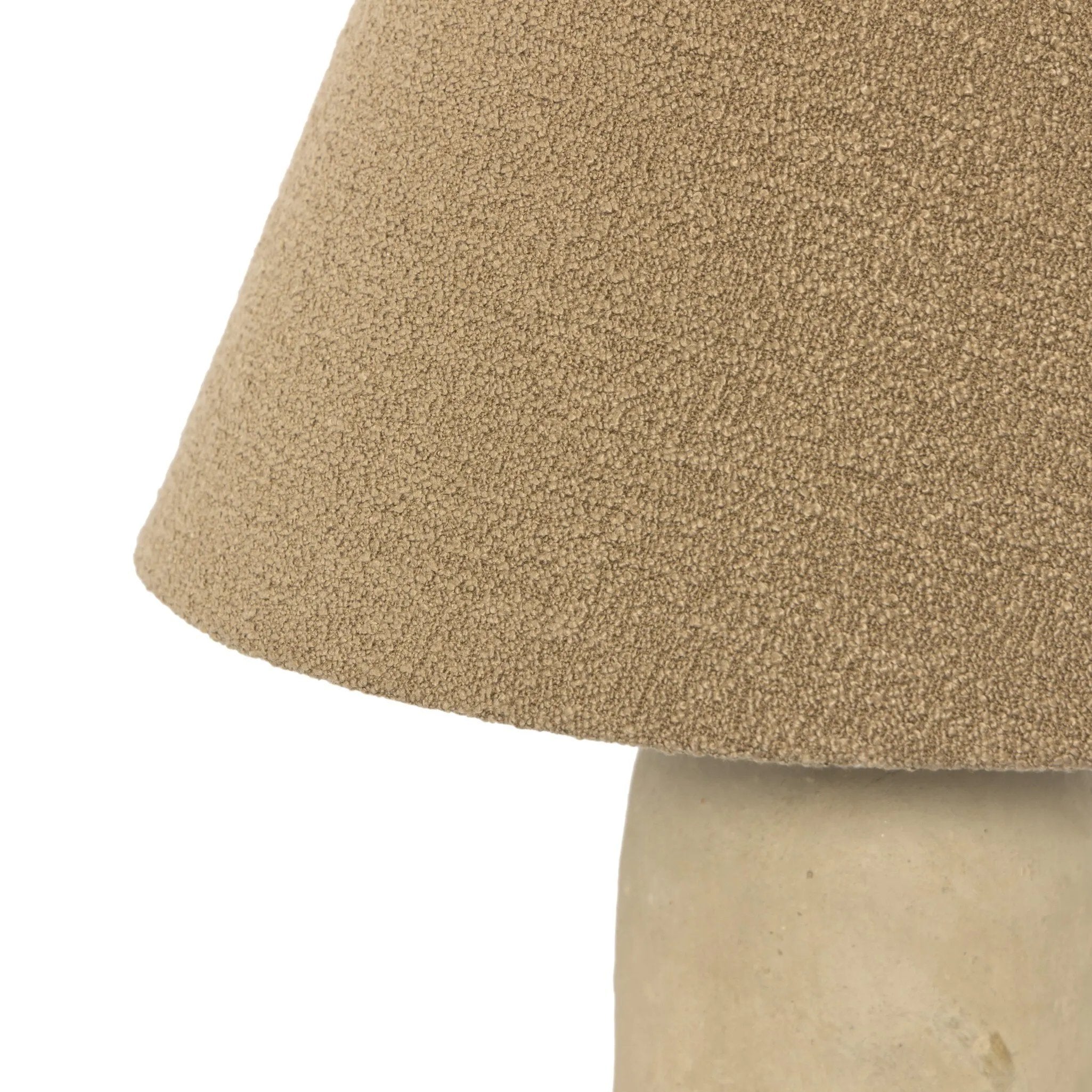 Featuring Sagredo Taupe Boucle Table Lamp by Four Hands at Amethyst Home. Craft warmth in any space with a table lamp made from clay and paper mache. With a fluid shape inspired by an antique jug, this lamp is perfect for bringing extra light to your workspace or bedside reading ritual. Overall Dimensions: 16.00"w x 16.00"d x 20.00"h. Amethyst Home provides interior design, new home construction design consulting, vintage area rugs, and lighting in the Dallas metro area.