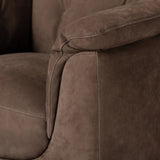 Inspired by 1970s brutalism, this urban swivel chair balances a rounded solid wood plinth with a curved seat deck and a relaxed, "wrinkled" upholstery design. Feather-blend cushions wrap the frame, finished with dramatic blind tufting for a hand-crafted, textural edge. Amethyst Home provides interior design, new home construction design consulting, vintage area rugs, and lighting in the Monterey metro area.