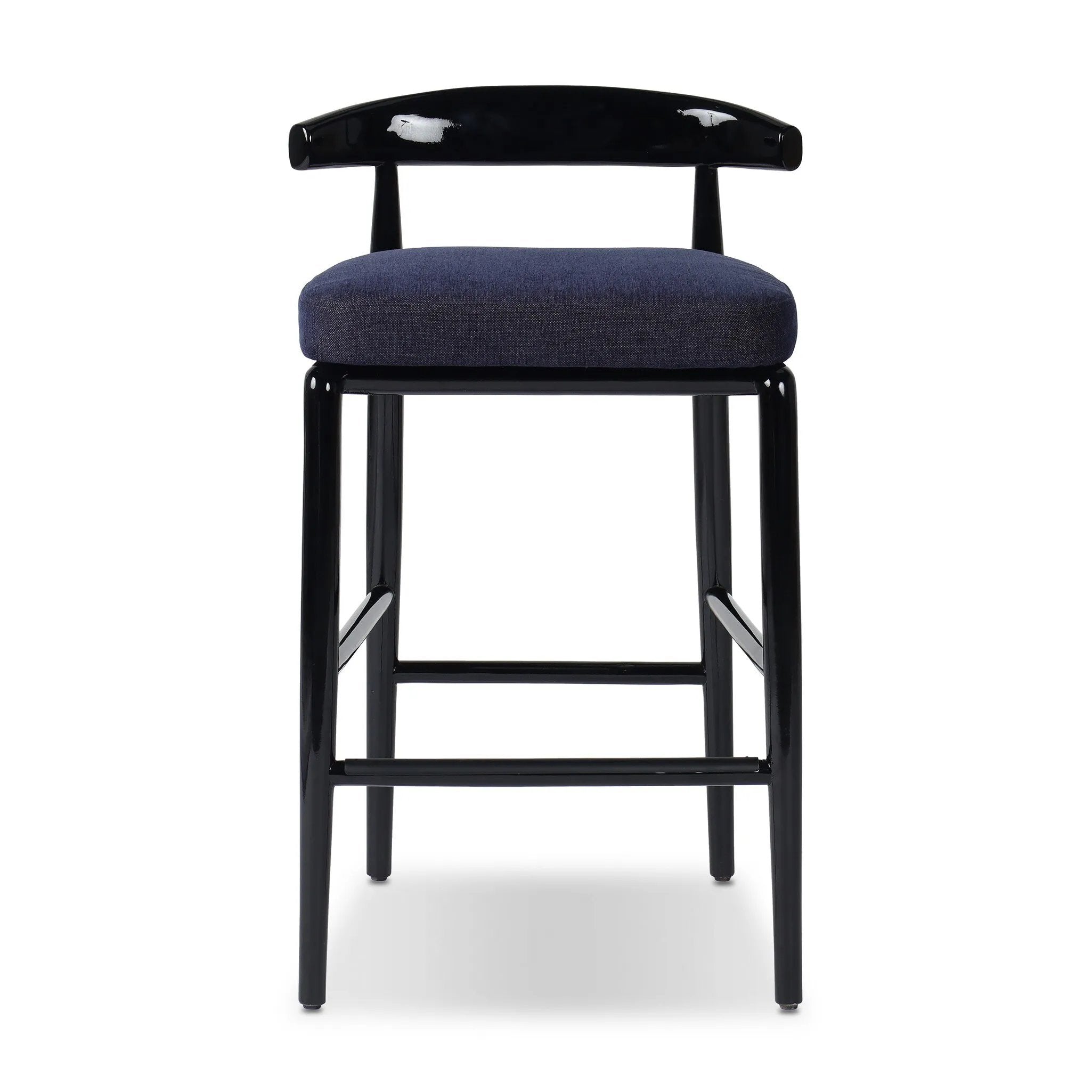 Echoing lacquered seating from another era, this glossy dining chair features mahogany construction, a timeless back, and royal blue upholstery Amethyst Home provides interior design, new home construction design consulting, vintage area rugs, and lighting in the Monterey metro area.