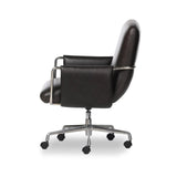 Shiny stainless steel frames Four Hands-exclusive top-leather cushioning for a balance of comfort and edge. Overfilled for a relaxed sit, a cushioned seat and back keep things supportive. Adjustable height and smooth 360-swivel bring ease to your workspace Amethyst Home provides interior design, new home construction design consulting, vintage area rugs, and lighting in the San Diego metro area.