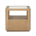 Bring bonus storage and a light look to the living space. Made from sandy oak and clear tempered glass with a single drawer, shelving beneath the glass doubles as a shadowbox or an extra display surface.As lovers of clean materials at Amethyst, we love the designer inspired Shiloh End Table - Tempered Glass. Amethyst Home provides interior design, new home construction design consulting, vintage area rugs, and lighting in the Winter Garden metro area.