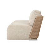 Boldly woven. This modern boxy outdoor sofa takes an angular, inflated silhouette and accents it with a woven back that peeks around a fully cushioned seat. Cover or store indoors during inclement weather and when not in use Amethyst Home provides interior design, new home construction design consulting, vintage area rugs, and lighting in the Miami metro area.