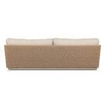 Boldly woven. This modern boxy outdoor sofa takes an angular, inflated silhouette and accents it with a woven back that peeks around a fully cushioned seat. Cover or store indoors during inclement weather and when not in use Amethyst Home provides interior design, new home construction design consulting, vintage area rugs, and lighting in the Scottsdale metro area.