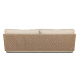 Boldly woven. This modern boxy outdoor sofa takes an angular, inflated silhouette and accents it with a woven back that peeks around a fully cushioned seat. Cover or store indoors during inclement weather and when not in use Amethyst Home provides interior design, new home construction design consulting, vintage area rugs, and lighting in the Scottsdale metro area.