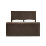 Upholstered in a rich, chocolate-brown velvet, bringing a textured feel and luxe look to the bedroom. Steam on occasion to smooth tracking Amethyst Home provides interior design, new home construction design consulting, vintage area rugs, and lighting in the Scottsdale metro area.