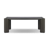 A Parsons-style outdoor dining table is defined by heavy proportions and angled, over-scaled legs. Crafted from bronze finished metal for a material statement. Cover or store indoors during inclement weather and when not in use.As lovers of wabi sabi materials at Amethyst, we love the nature inspired Soho Outdoor Metal Dining Table 86". Amethyst Home provides interior design, new home construction design consulting, vintage area rugs, and lighting in the Austin metro area.