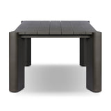 A Parsons-style outdoor dining table is defined by heavy proportions and angled, over-scaled legs. Crafted from bronze finished metal for a material statement. Cover or store indoors during inclement weather and when not in use.As lovers of wabi sabi materials at Amethyst, we love the nature inspired Soho Outdoor Metal Dining Table 86". Amethyst Home provides interior design, new home construction design consulting, vintage area rugs, and lighting in the Scottsdale metro area.