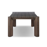 This Parsons-style outdoor dining table is defined by heavy proportions and over-scaled angled legs. Crafted from reclaimed wood and finished with a heritage brown stain to showcase natural cracks and patches for added character. Cover or store indoors during inclement weather and when not in use Amethyst Home provides interior design, new home construction design consulting, vintage area rugs, and lighting in the Kansas City metro area.
