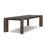 This Parsons-style outdoor dining table is defined by heavy proportions and over-scaled angled legs. Crafted from reclaimed wood and finished with a heritage brown stain to showcase natural cracks and patches for added character. Cover or store indoors during inclement weather and when not in use Amethyst Home provides interior design, new home construction design consulting, vintage area rugs, and lighting in the Nashville metro area.