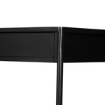 Featuring Soto Black Console Table by Four Hands at Amethyst Home. Bring a softened industrial look to the media room, dining space or entryway with a simple black-finished iron console table featuring bronzed iron hardware for modernity. Dual drawers and lower shelving add bonus storage space.Overall Dimensions: 57.00"w x 17.00"d x 30.00"hWeight : 84.88 lbsM. Amethyst Home provides interior design, new home construction design consulting, vintage area rugs, and lighting in the Houston metro area.