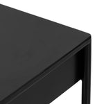 Featuring Soto Black Console Table by Four Hands at Amethyst Home. Bring a softened industrial look to the media room, dining space or entryway with a simple black-finished iron console table featuring bronzed iron hardware for modernity. Dual drawers and lower shelving add bonus storage space.Overall Dimensions: 57.00"w x 17.00"d x 30.00"hWeight : 84.88. Amethyst Home provides interior design, new home construction design consulting, vintage area rugs, and lighting in the Laguna Beach metro area.