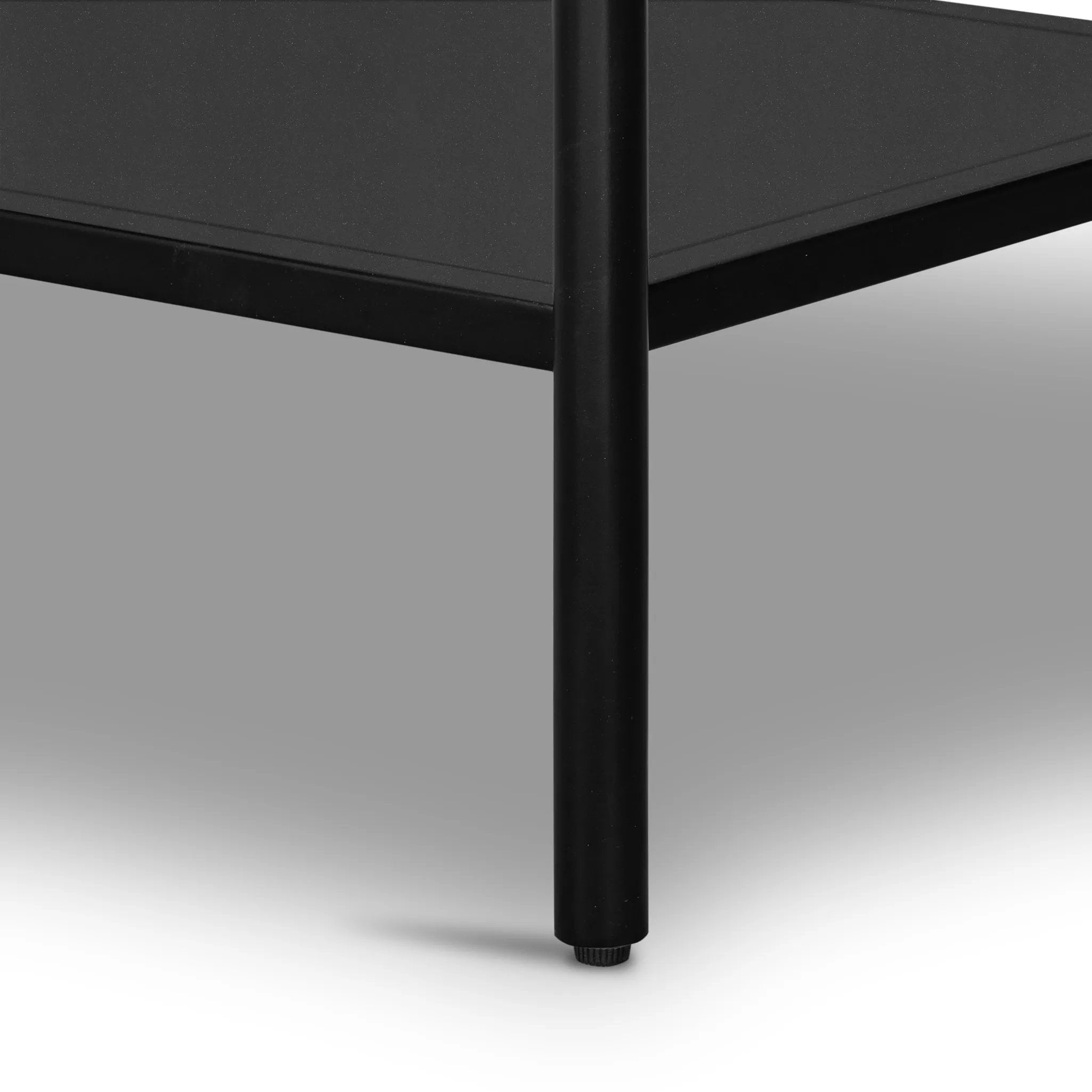 Featuring Soto Black Console Table by Four Hands at Amethyst Home. Bring a softened industrial look to the media room, dining space or entryway with a simple black-finished iron console table featuring bronzed iron hardware for modernity. Dual drawers and lower shelving add bonus storage space.Overall Dimensions: 57.00"w x 17.00"d x 30.00"hWeight : 84.8. Amethyst Home provides interior design, new home construction design consulting, vintage area rugs, and lighting in the Newport Beach metro area.