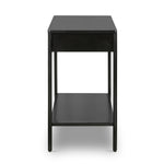 Featuring Soto Black Console Table by Four Hands at Amethyst Home. Bring a softened industrial look to the media room, dining space or entryway with a simple black-finished iron console table featuring bronzed iron hardware for modernity. Dual drawers and lower shelving add bonus storage space.Overall Dimensions: 57.00"w x 17.00"d x 30.00"hWeight : 84.88 lbsM. Amethyst Home provides interior design, new home construction design consulting, vintage area rugs, and lighting in the Seattle metro area.