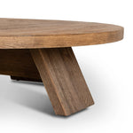 Made from character-rich resawn oak, a simple, rounded coffee table features splayed legs for a low, angular look Amethyst Home provides interior design, new home construction design consulting, vintage area rugs, and lighting in the Austin metro area.