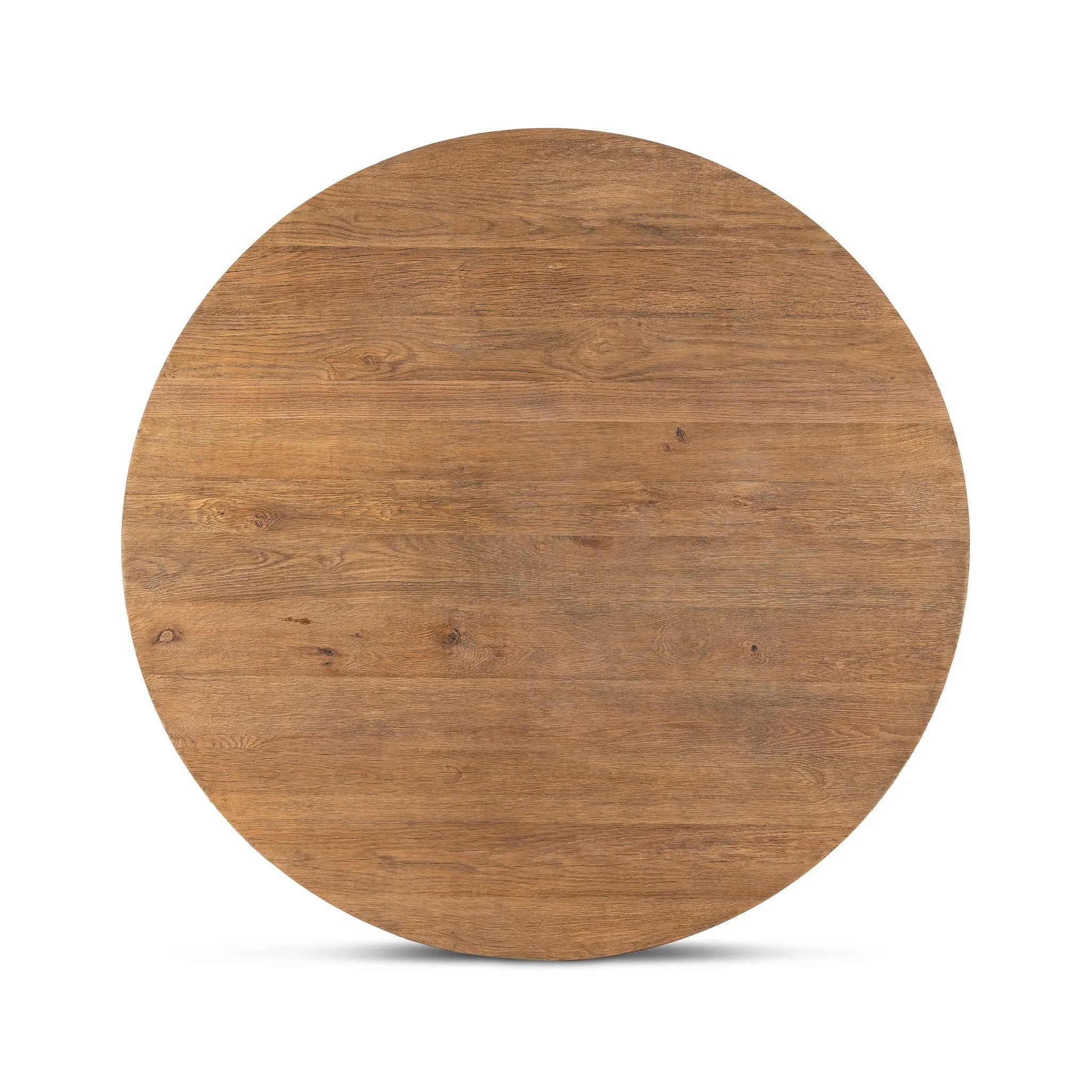 Made from character-rich resawn oak, a simple, rounded coffee table features splayed legs for a low, angular look Amethyst Home provides interior design, new home construction design consulting, vintage area rugs, and lighting in the Dallas metro area.
