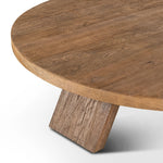 Made from character-rich resawn oak, a simple, rounded coffee table features splayed legs for a low, angular look Amethyst Home provides interior design, new home construction design consulting, vintage area rugs, and lighting in the Omaha metro area.