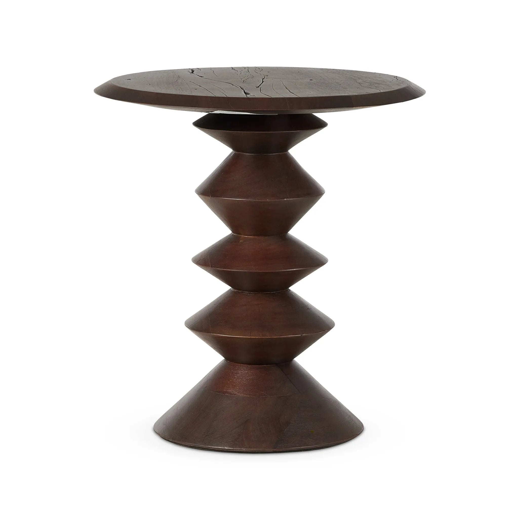 Featuring Stacked Reclaimed Russet End Table by Four Hands at Amethyst Home. Inspired by Romanian sculptor and painter Brâncuși, this side table of mixed reclaimed woods doubles as art with its sculptural lathe base.Overall Dimensions: 22.00"w x 22.00"d x 23.25"hWeight : 43.21 lbsMaterials: Solid Mixed Reclaimed Wood. Amethyst Home provides interior design, new home construction design consulting, vintage area rugs, and lighting in the Laguna Beach metro area.