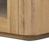 Display solo or create classic cabinetry with side-by-side multiples. This smoked oak cabinet has two drawers and multiple shelves, making a welcoming combination of open and closed storage Amethyst Home provides interior design, new home construction design consulting, vintage area rugs, and lighting in the Washington metro area.