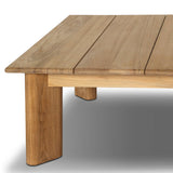 Grade A teak is fine sanded into a soft, unfinished look that highlights the wood's natural grain, finished with rounded legs that angle inward. Topped with slatted panels. Cover or store inside during inclement weather and when not in use. Amethyst Home provides interior design, new home construction design consulting, vintage area rugs, and lighting in the Alpharetta metro area.