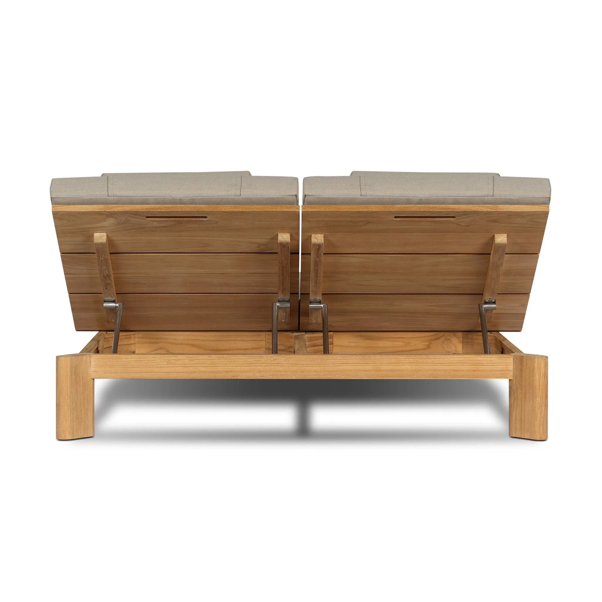 Grade A teak is fine sanded into a soft, unfinished outdoor double chaise that highlights the wood's natural grain, thick cushioning for a sink-in feel. Cover or store inside during inclement weather and when not in use.As fans of natural style at Amethyst, we love the designer inspired Sterling Outdoor Double Chaise - Ibiza Mole. Amethyst Home provides interior design, new home construction design consulting, vintage area rugs, and lighting in the Des Moines metro area.
