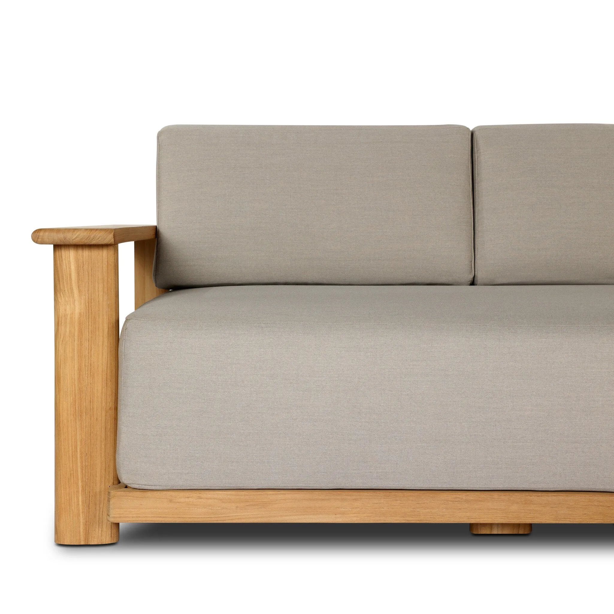 Grade A teak is fine sanded into a soft, unfinished outdoor sofa that highlights the wood's natural grain, thick cushioning for a sink-in feel. Cover or store inside during inclement weather and when not in use.As enthusiasts of wabi sabi materials at Amethyst, we love the designer inspired Sterling Outdoor Sofa-98" - Ibiza Mole. Amethyst Home provides interior design, new home construction design consulting, vintage area rugs, and lighting in the Boston metro area.