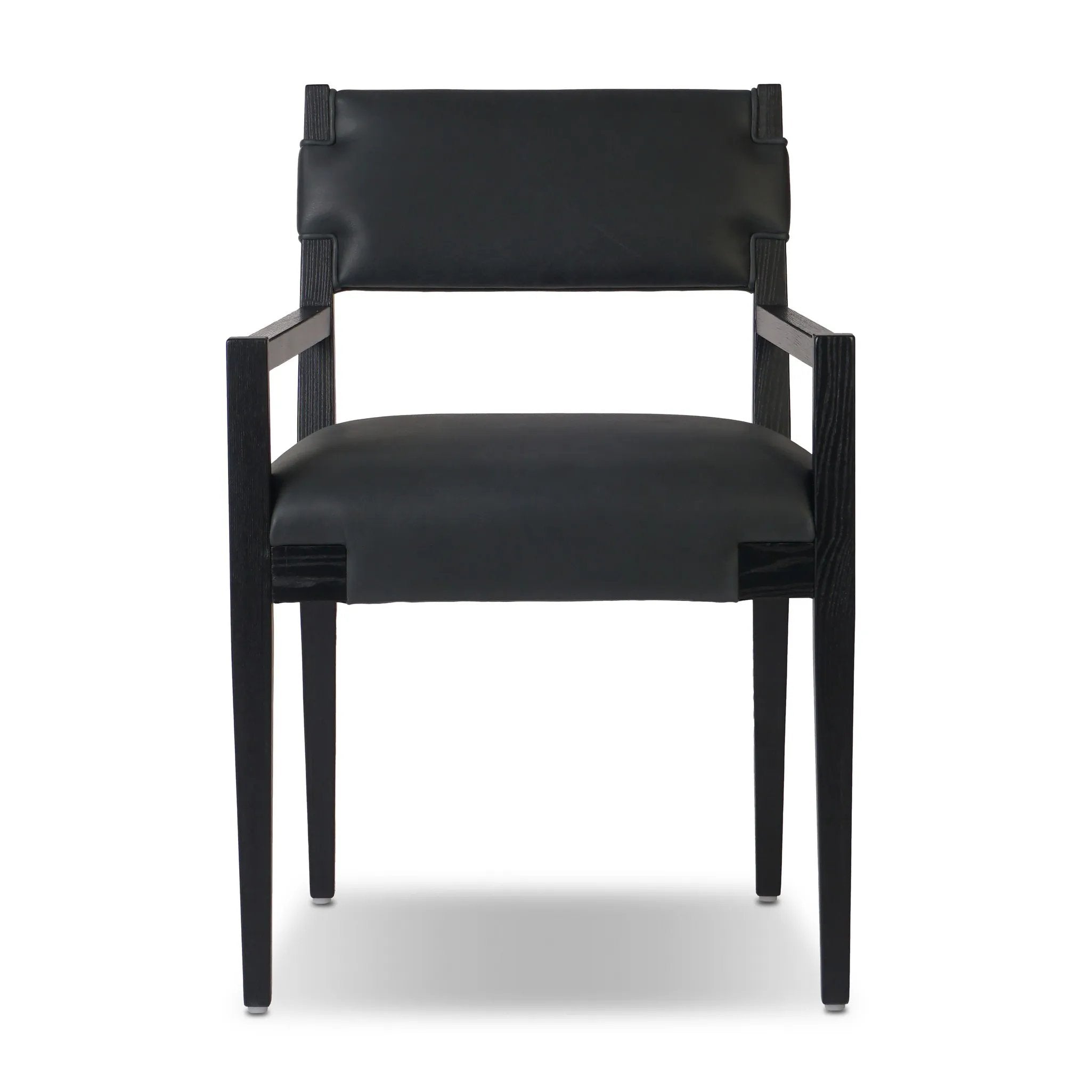 Featuring Tamari Brickhouse Black Dining Armchair by Four Hands at Amethyst Home. Overall Dimensions: 22.75"w x 23.50"d x 32.75"hWeight : 21.43 lbsMaterials: Top Grain Leather, Solid Ash. Amethyst Home provides interior design, new home construction design consulting, vintage area rugs, and lighting in the Charlotte metro area.