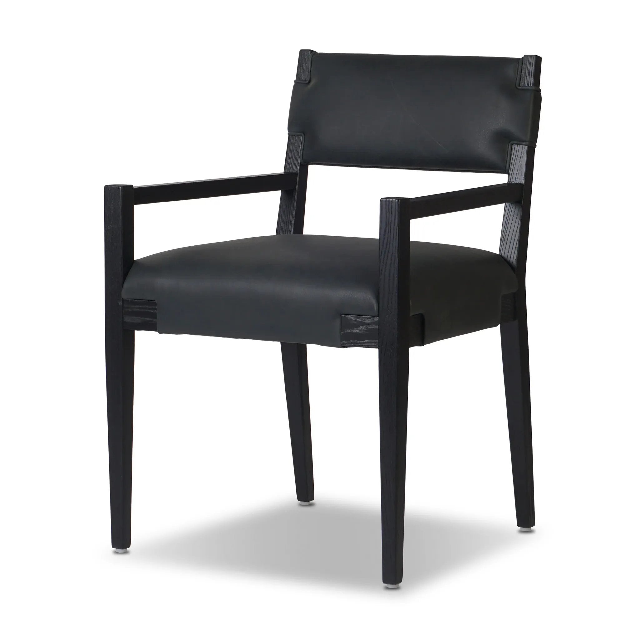 Featuring Tamari Brickhouse Black Dining Armchair by Four Hands at Amethyst Home. Overall Dimensions: 22.75"w x 23.50"d x 32.75"hWeight : 21.43 lbsMaterials: Top Grain Leather, Solid Ash. Amethyst Home provides interior design, new home construction design consulting, vintage area rugs, and lighting in the Scottsdale metro area.