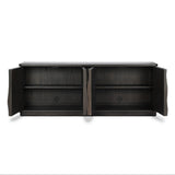 Bring a truly unique look to the dining or living space with this stunning sideboard inspired by rolling ocean tides. Crafted of solid mindi and mindi veneer, a stunning front features repetitive, flow-like reeding that's been precision-cut in individual pieces and assembled onto the doors, creating deep curves reminiscent of rippling waves. Amethyst Home provides interior design, new home construction design consulting, vintage area rugs, and lighting in the Austin metro area.