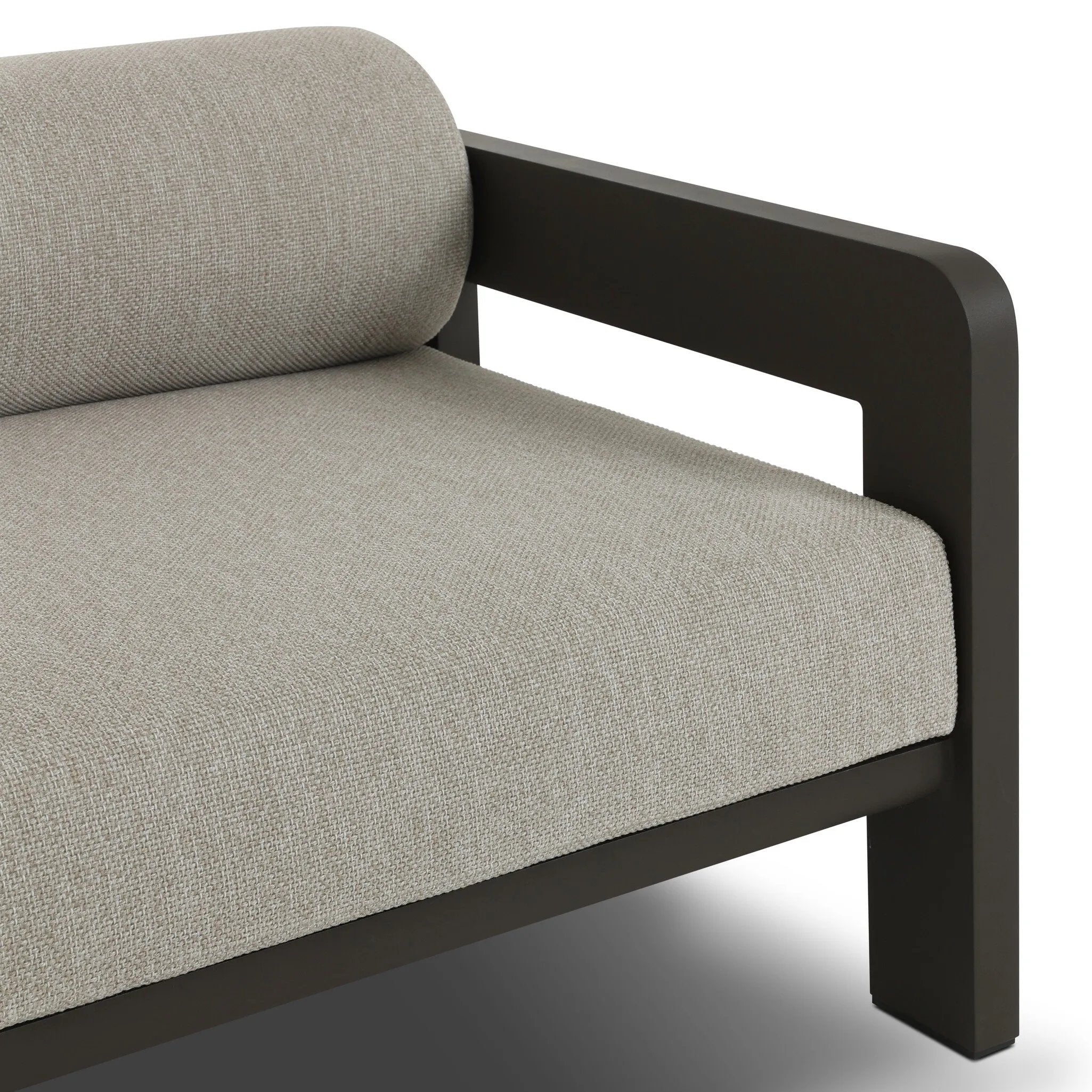 Aluminum frames heavy-proportioned bench-style seat and bolster back cushions, giving this outdoor sofa clean lines and strong visual presence. Cover or store inside during inclement weather or when not in use.As lovers of natural aesthetics at Amethyst, we love the nature inspired Tatiana Outdoor Sofa-86" - Ramiro Ecru. Amethyst Home provides interior design, new home construction design consulting, vintage area rugs, and lighting in the Scottsdale metro area.