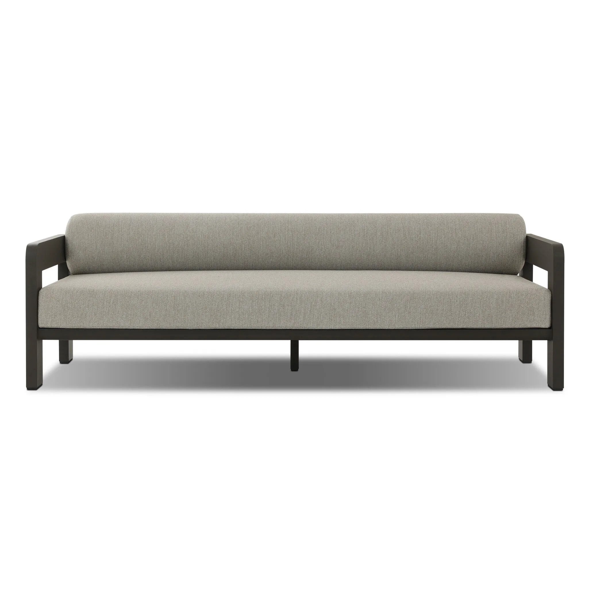 Aluminum frames heavy-proportioned bench-style seat and bolster back cushions, giving this outdoor sofa clean lines and strong visual presence. Cover or store inside during inclement weather or when not in use.As lovers of natural aesthetics at Amethyst, we love the nature inspired Tatiana Outdoor Sofa-86" - Ramiro Ecru. Amethyst Home provides interior design, new home construction design consulting, vintage area rugs, and lighting in the Tampa metro area.