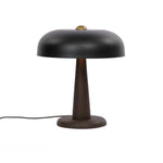 Featuring Tennon Russet Mango Table Lamp by Four Hands at Amethyst Home. This Seventies-inspired table lamp combines a low, curved metal shade with a classic brass finial and wooden base. Perfect in a home office or on your nightstand as a bedside reading lamp. Overall Dimensions: 14.00"w x 14.00"d x 16.00"h. Amethyst Home provides interior design, new home construction design consulting, vintage area rugs, and lighting in the Newport Beach metro area.