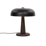 Featuring Tennon Russet Mango Table Lamp by Four Hands at Amethyst Home. This Seventies-inspired table lamp combines a low, curved metal shade with a classic brass finial and wooden base. Perfect in a home office or on your nightstand as a bedside reading lamp. Overall Dimensions: 14.00"w x 14.00"d x 16.00"h. Amethyst Home provides interior design, new home construction design consulting, vintage area rugs, and lighting in the Newport Beach metro area.