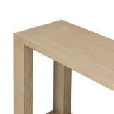 Made from bleached solid oak, a long, open-style console table brings a light, clean look to your living or media room. Lower shelving brings bonus storage and display of media, favorite books and more Amethyst Home provides interior design, new home construction design consulting, vintage area rugs, and lighting in the Park City metro area.