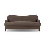 The traditional English roll-arm sofa gains refinement. Clean lines replace the fuss, retaining nothing but pure, effortless comfort. The sofa features a graceful reverse camelback and back-turned wooden legs, balanced by pleated arms and an exaggerated, voluminous seat cushion. Generously filled with feathers for added texture and character. Amethyst Home provides interior design, new home construction design consulting, vintage area rugs, and lighting in the Alpharetta metro area.