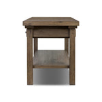 This butcher block-inspired island maximizes space with a streamlined design. Crafted from solid oak with beautiful graining throughout and iron accents. Features a thick tabletop, two drawers and a wide open shelf below.As fans of luxe design at Amethyst, we love the nature inspired Tobiah Kitchen Island. Amethyst Home provides interior design, new home construction design consulting, vintage area rugs, and lighting in the Los Angeles metro area.